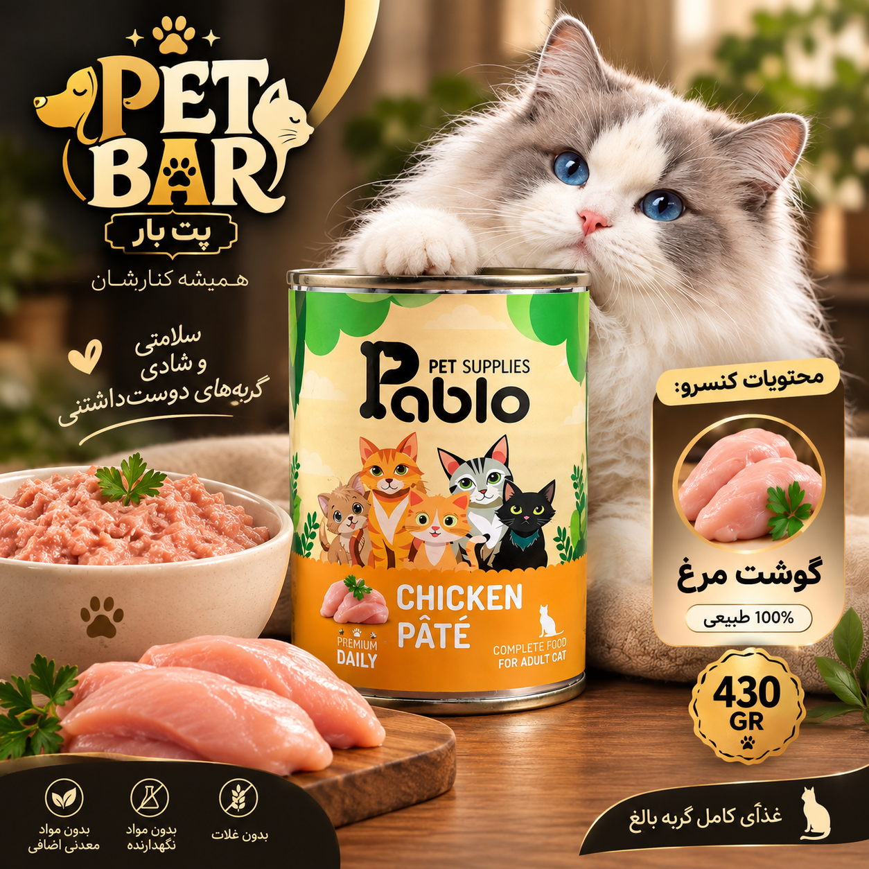 کنسرو پرمیوم ۴۳۰ گرمی گربه بالغ با طعم گوشت و مرغ